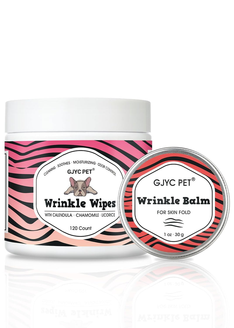 Wrinkle Wipes + Wrinkle Balm for Dogs | Bulldog, French Bulldog, Pug, English Bulldog | Cleans & Soothes Wrinkles, Folds, Tear Stain, Tail Pockets & Paws wrinkle set(wipe+balm)