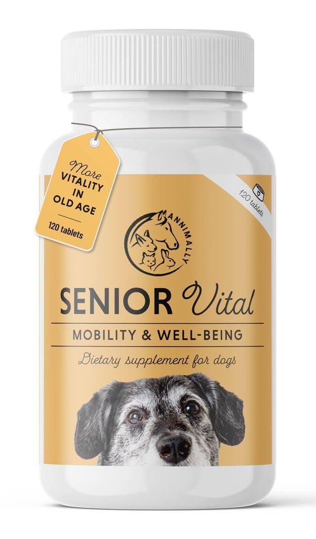 Annimally Senior Vital Tablets for Dogs 120 pcs. - Daily Supplements for Senior Animals with Spirulina, Rosehip & Ginger, Made in Germany