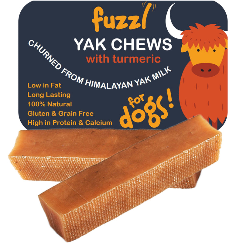 Fuzzl Premium Yak Chews for Dogs Superfood Turmeric - 2 Pack 140g Natural Dog Treats with Himalayan Yak Milk Joint Health