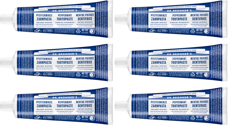 Dr Bronner's All One Peppermint Toothpaste, Made with Organic, Fluoride-Free Ingredients with No Artifical Colours, Flavours, Preservatives or Sweeteners, Vegan Friendly, 105ml Tube (Pack of 2) 105 ml (Pack of 2)