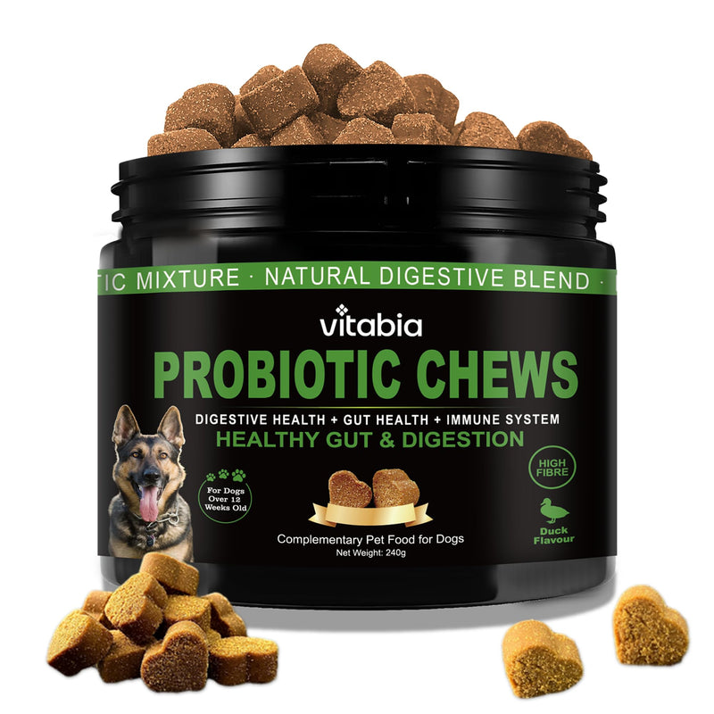 Probiotics for Dogs with Prebiotic Fiber - Dog Probiotics Gut Health Chews for Digestion, Anal Gland Care & Skin Support with Pumpkin & Psyllium Husk - Dog Supplements Duck Flavour (120 Count)