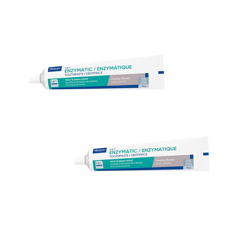 Virbac C.E.T. Enzymatic Toothpaste for Animals, Double Pack, 2 x 70 g, Toothpaste with Poultry Aroma for Dogs and Cats, For Use with an Animal-friendly Toothbrush