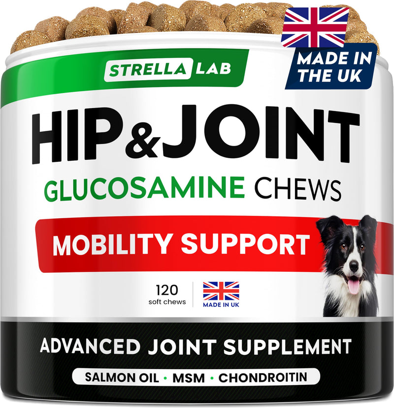 STRELLALAB - Treats Over Tablets! Advanced Dog Joint Supplement Chews - Hip & Joint Health Care with Glucosamine & Chondroitin - Made in UK - Senior & Adult - Dogs & Horses - 120 Count 120 Joint Treats