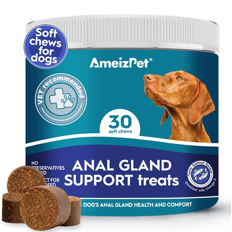 AmeizPet Anal Gland Soft Chews Treatment For Dogs, Functional Digestive Fiber Treats For Dogs Glands Healthy Dog Chews, 30 Soft Dog Treats 30 Treats