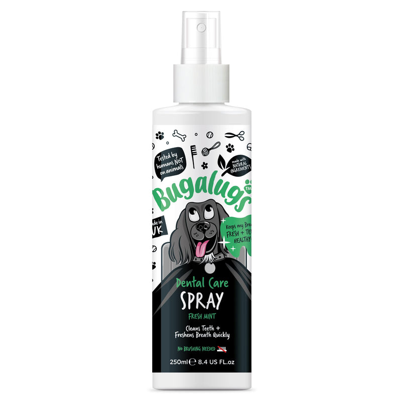 BUGALUGS Dog Breath Freshener Dental Care Dog Spray. Clean Teeth, Healthy Gums & Fresh Breath - Natural Dog plaque remover & tartar remover for teeth. No Brushing Needed (Dog 250ml Spray) 250 ml (Pack of 1)