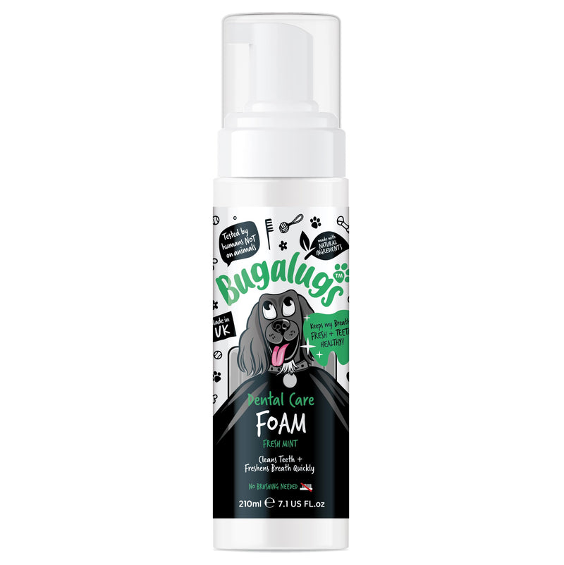 BUGALUGS Dog Breath Freshener Dental Care Foam. Clean Teeth, Healthy Gums & Fresh Breath - Natural Dog plaque remover & tartar remover for teeth - No Brushing Needed (Dog 210ml Foam) 210 ml (Pack of 1)