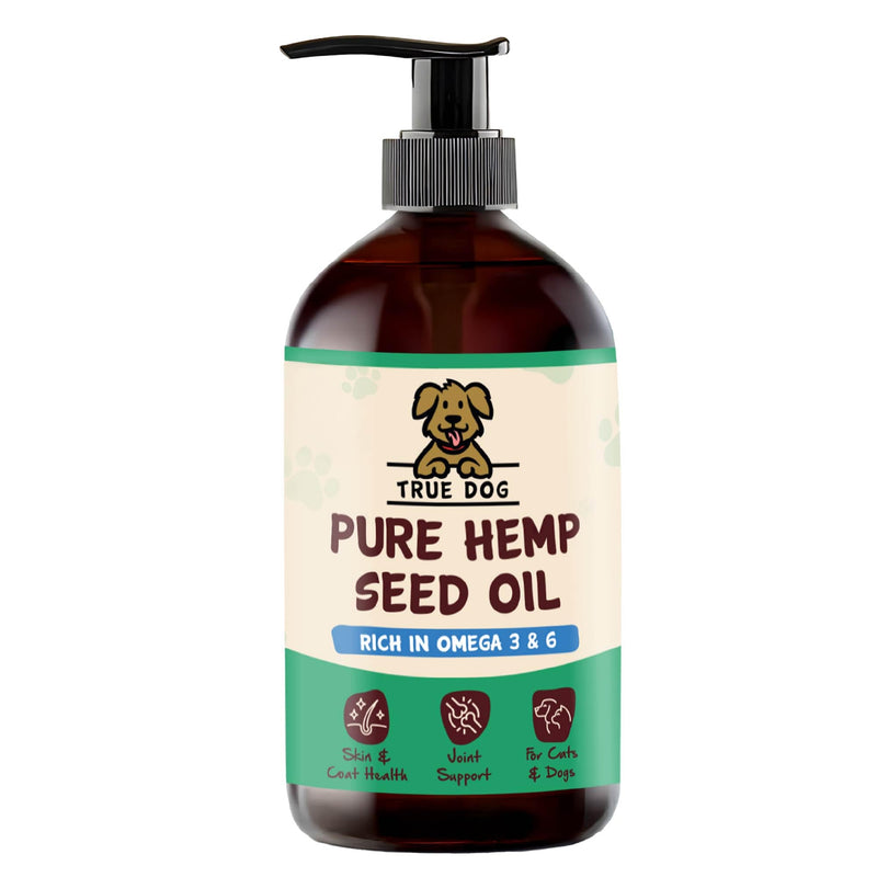 True Dog Pure Hemp Oil (500ml) Dog Food Topper with Vitamins and Omega 3 for Dogs in Pump Dispenser, Supports Healthy Coat, Joints & Anxiety, For All Breeds and Sizes - Natural Pet Supplements 500ml