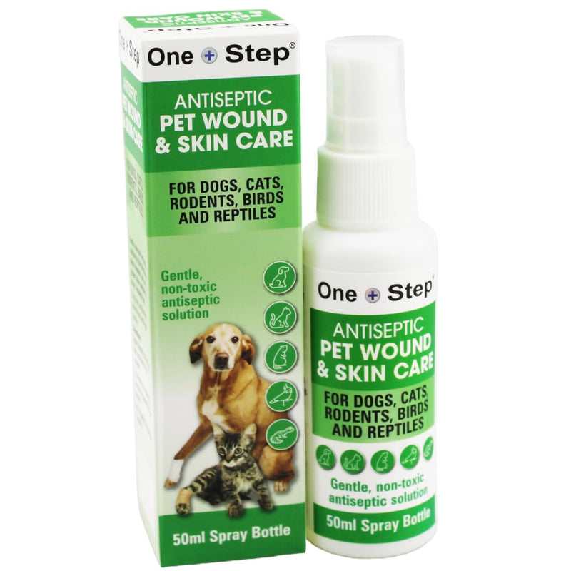 One Step Antiseptic Pet Wound & Skin Care 50ml Spray Bottle, For Dogs Cats Rodents Birds & Reptiles