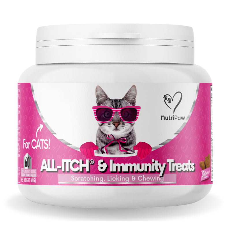 NutriPaw All-Itch Immunity Treats For Cats - Soothe Itchy Paws, Eyes, Ears, Skin - Stop Itching, Licking, Scratching & Excessive Grooming breeds - Supports Seasonal Itching All-Itch Chews