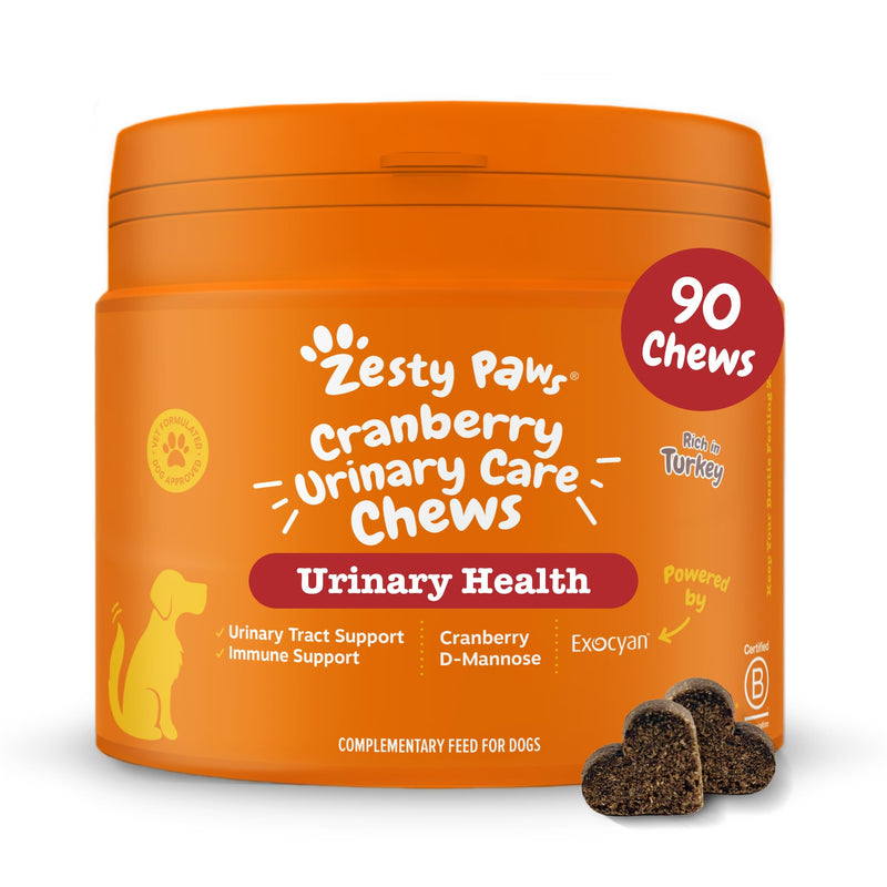 Zesty Paws Urinary Care Chews for Dogs | Supports Urinary Tract & Immune Function, Maintain pH Balance, Helps Incontinence | Contains Cranberry Powder, D-Mannose, Vitamins C| Turkey Flavour | 90 Chews 90 Count