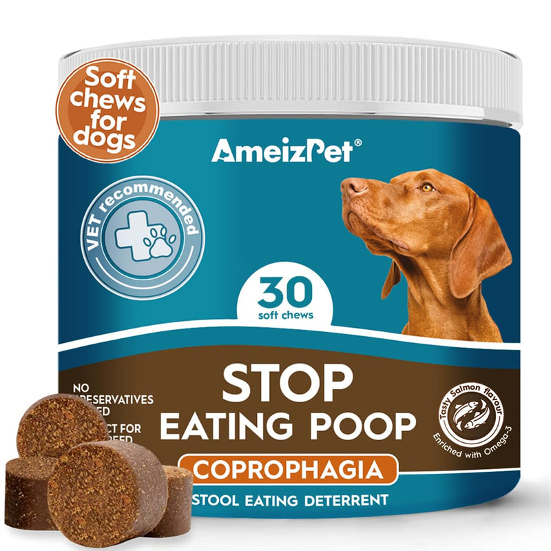AmeizPet No Poo Treats for Dogs Stop Stool Eating Dog, Coprophagia Deterrent For Dog, Stop Dogs Eating Poop Deterrent, Digestive Enzymes, 30 Soft Dog Treats, 67.5g (2.3 Oz) Stop Poo Eating Deterrent 30 Treats