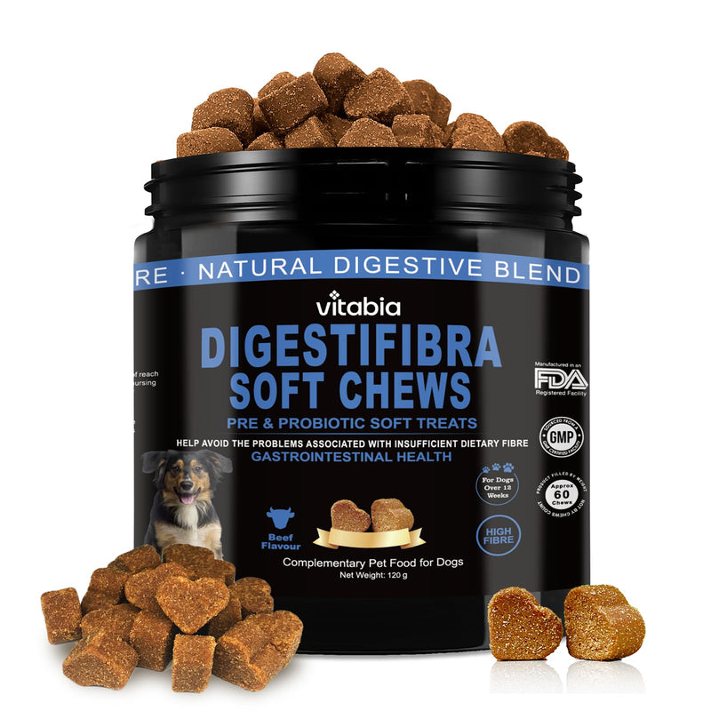 DigestiFibra Chews for Dogs - Probiotic & Prebiotic Soft Treats for Gut Health, Anal Gland Support, Digestion & Scooting Relief - 60 dog treats 60 Count