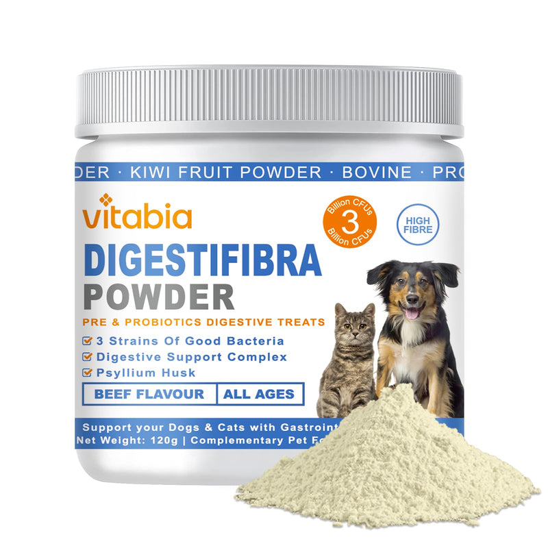 DigestiFibra Powder for Dogs & Cats – Natural Fibre Powder Supplement for Gut Health, Anal Glands & Scooting Relief – Prebiotic & Probiotic Digestive Treats – Fibre Supplement for Dogs & Cats 120g