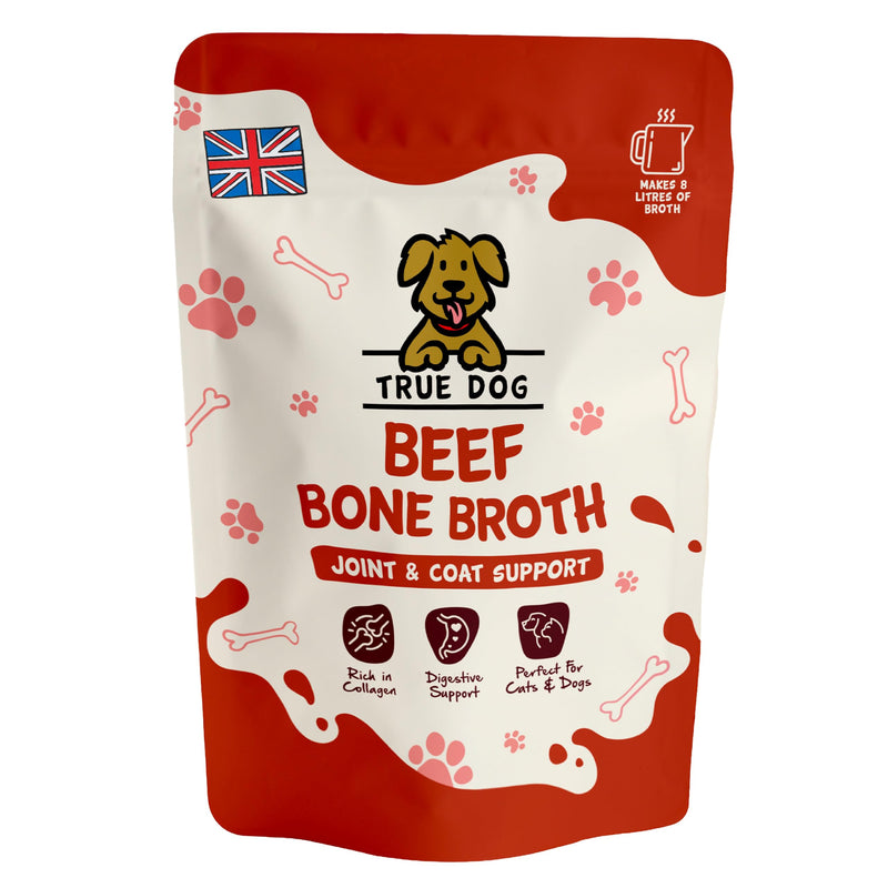True Dog Beef Bone Broth Powder (250g) Contains Collagen for Dogs & Cats, Supports Puppy and Dog Gut Health and Joint Aid for Dogs, Cat Food Topper Suitable for Home Freezing - Natural Pet Supplement