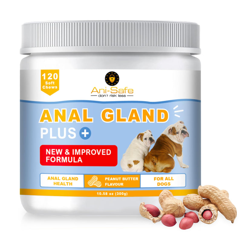 XL Pack - Ani-Safe Anal Gland PLUS Dog Treats for Digestive Pro + Postbiotic - Gut Health, Sensitive Tums, Scooting, Loose Stools, Smelly, Itchy Ears, Enzymes Great for all dogs 120 300g