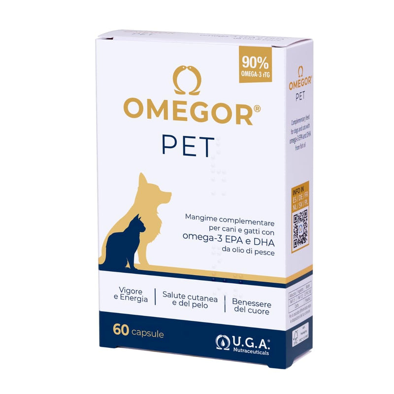 Omega 3 for Dogs and Cats OMEGOR Pet with EPA and DHA from Purified Fish Oil – Omega3 IFOS Certified - 60 Capsules to Keep Your Pet's Hair and Joints Healthy 60 unità (Confezione da 1)