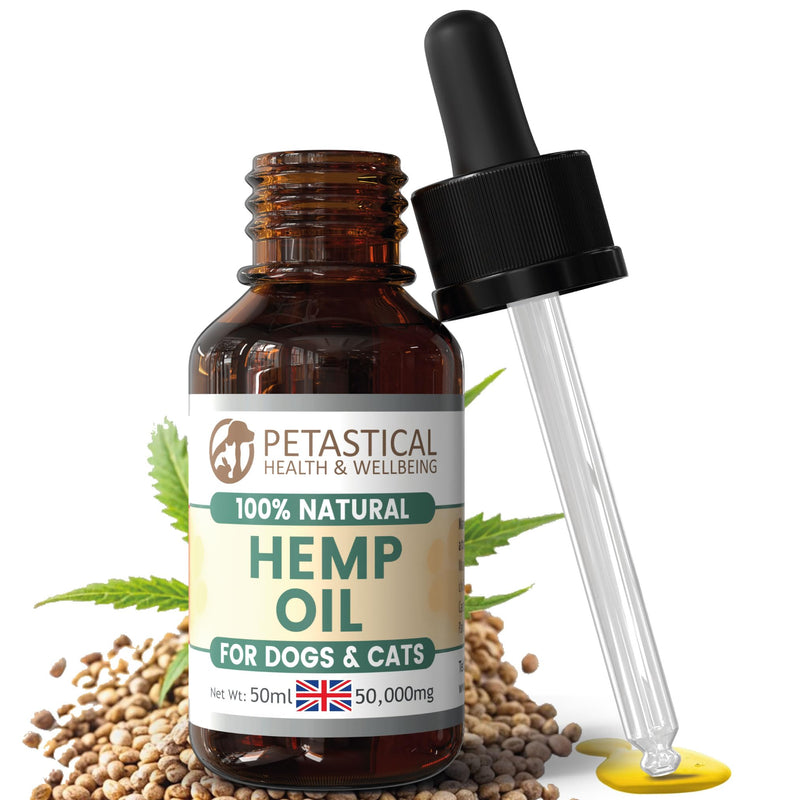 Hemp Oil for Dogs, Cats - Natural Calming Aid Omega Vitamins Rich Supplement Drops for Pets, Hip Joint, Valerian Skullcap Alternative - 50 ml 50ml