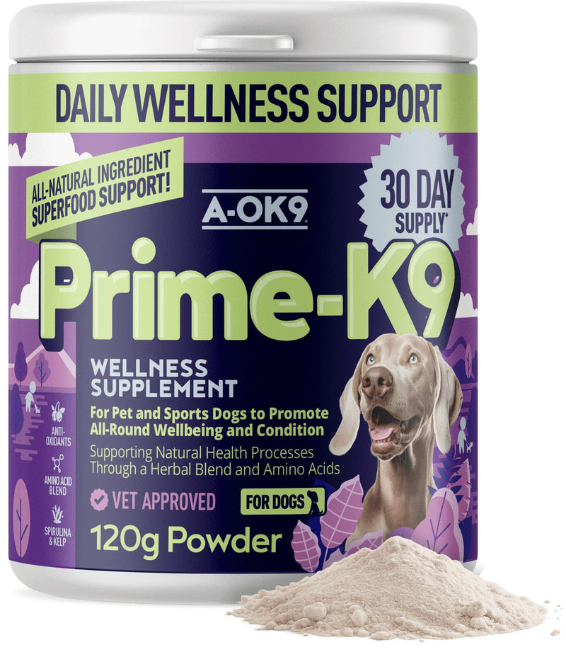 Prime-K9 Wellness Supplement for Dogs - Pot of 120g Powder - Promotes All-Round Wellbeing & Condition - Natural Ingredients - Vitamins for Dogs - All Ages & Breeds 120 Grams