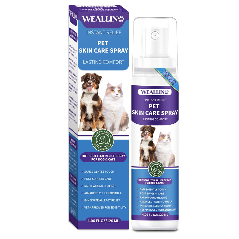 WEALLIN Hot Spot Itch Relief Spray for Dogs & Cats - Hot Spot Treatment for Dogs itchy dog skin relief,Pet wound care spray for Itchy, Irritated Skin, Allergy, Rashes, Wound Care 120ML