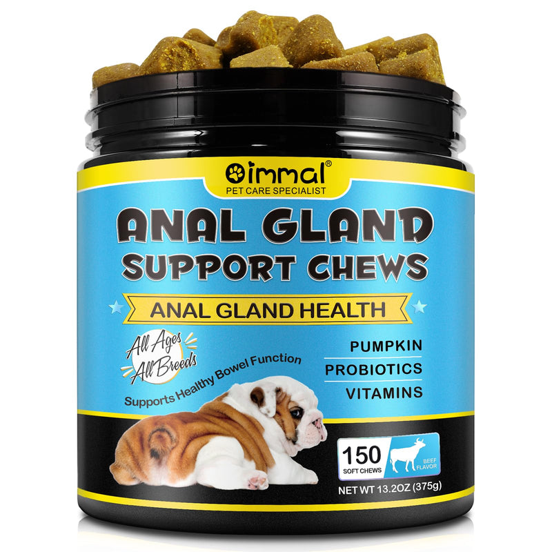 Anal Gland Soft Chews for Dogs, 150PCs Dog Anal Gland Chews with Pumpkin, Digestive Enzyme & Probiotics Support Healthy Bowel Function - Fibre Supplements Soft Chews for Dogs - 13.2oz / Beef Flavor