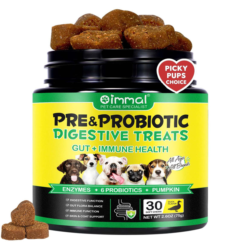 Probiotics for Dogs – 30 Duck-Flavoured Chews with Pumpkin & Enzymes | Supports Gut Flora, Digestive Comfort & Skin Condition 30 Chews