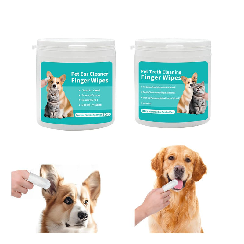 Dental Care Finger Pads for Dogs Pack of 50 and Ear Care Ear Care Finger Pads 50 Pieces - Dental Care Dog, Finger Cots Dog Dental Care Tartar Remover Dog Toothbrush