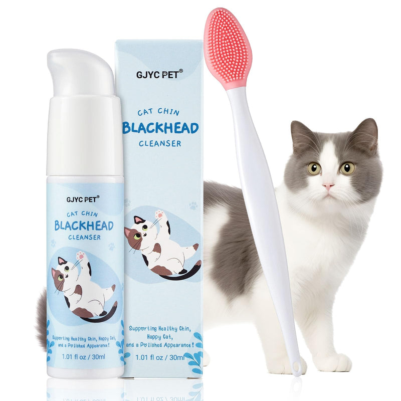 Cat Chin Acne Care Kit - Cat Acne Cleansing Lotion 30ml with Acne Cleansing Brush, Gently Removes Blackheads Caused by Unhygienic Diets, Keeps Cat's Chin Clean