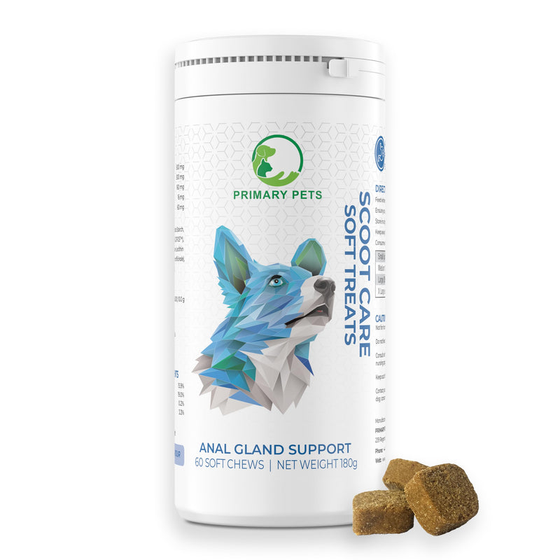 Primary Pets Premium Pet Supplies Scoot Relief Treats, Anal Gland Support for Dogs | High Fibre Supplement with Psyllium Husk, Pumpkin Seeds, Dandelion Root & Prebiotics | 60 Soft Chews 60 Chews