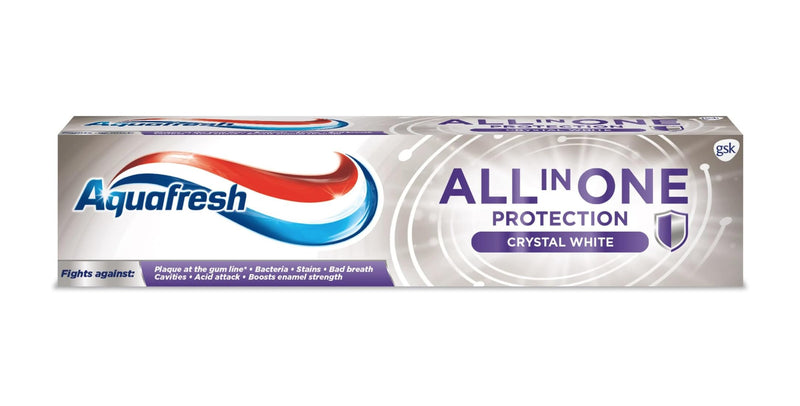 AQUAFRESH All in ONE Crystal White Toothpaste, 100ml, 8 Key Benefits, Comprehensive Protection Against Dental Plaque, Improves Enamel Strength, Pack of 1
