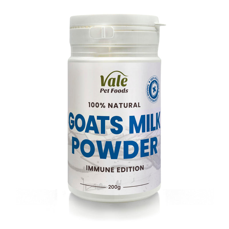 Whole Goats Milk Powder for Dogs 200g - Natural Dog Food Topper & Digestive Aid Supplement for Nutrition, Lick Mat & More - Sprinkle Dry or make into a Dog Milk - Vale Pet Foods