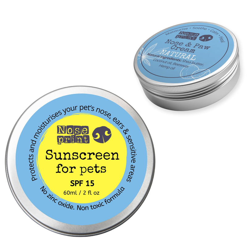 SPF 15 Sun Protection Balm For Pets 60 ML in Tin | Moisturising Sunscreen For Dogs And Cat Non-Toxic Formula | After Sun Moisturiser (Bundle spf15+natural paw balm 30ml)
