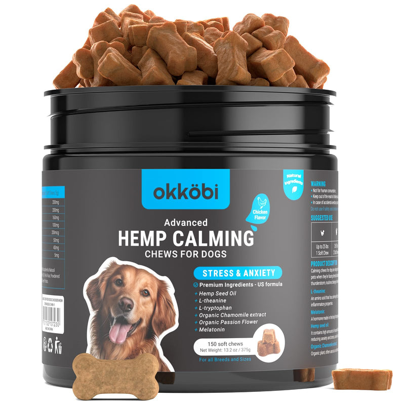Hemp Calming Chews For Dogs Anxiety 150 pcs - Dog Anxiety Relief Chews - For stress, travel, check-up, barking or grooming - Calming Treats - Chicken