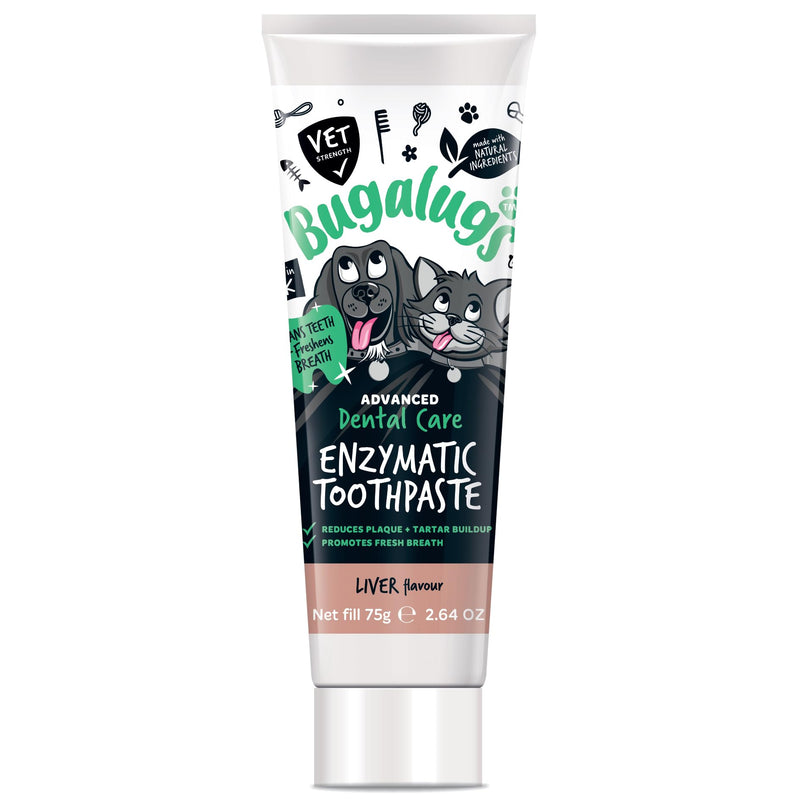 Bugalugs Dental Enzymatic Dog Toothpaste & Cat Toothpaste for Dog Teeth Cleaning, Dog Breath Freshener, Dog Plaque Remover & Tartar for Pets use with Our Dog Toothbrush & Cat Toothbrush (Liver 75g)