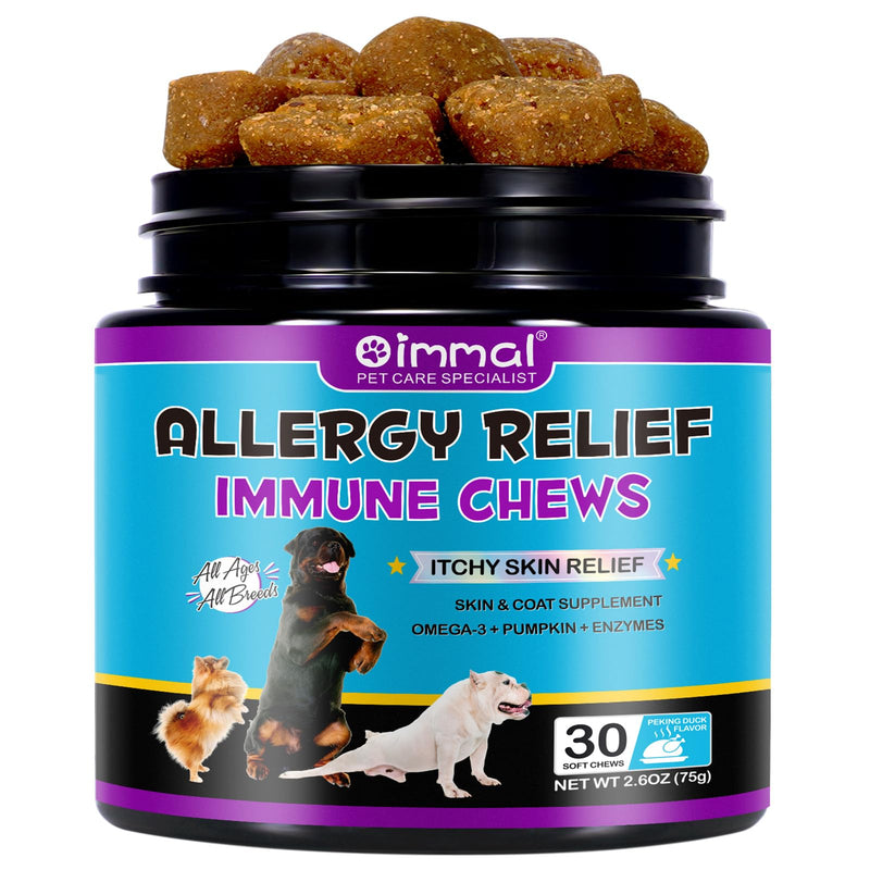 Itch Immunity Treats For Dogs, 30 Chews Itch Relief For Dogs,Peking Duck Flavor,Soothe Itchy Skin, Paws, Eyes, Ears,Stop Itching, Licking, Supports Seasonal Itching