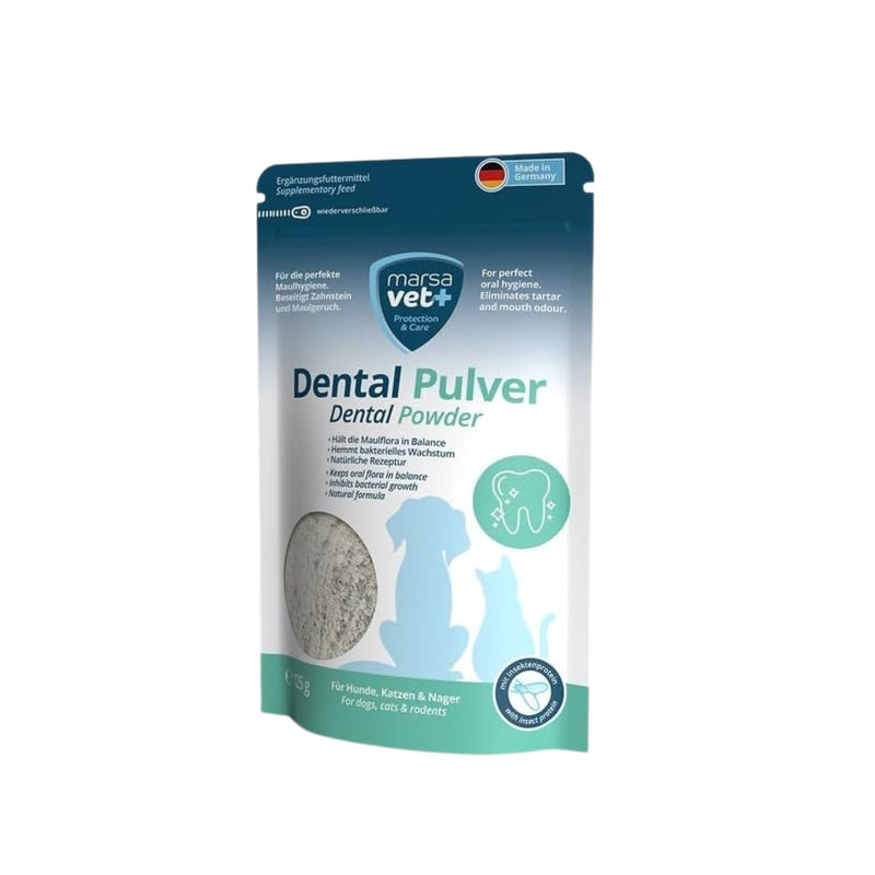 Marsavet Dental Powder - Dental Care for Dogs, Cats, Rodents with Insect Protein, Stress Free, Dog Toothbrush and Toothpaste, Eliminates Tartar, Plaque, Mouth Odour - 125g