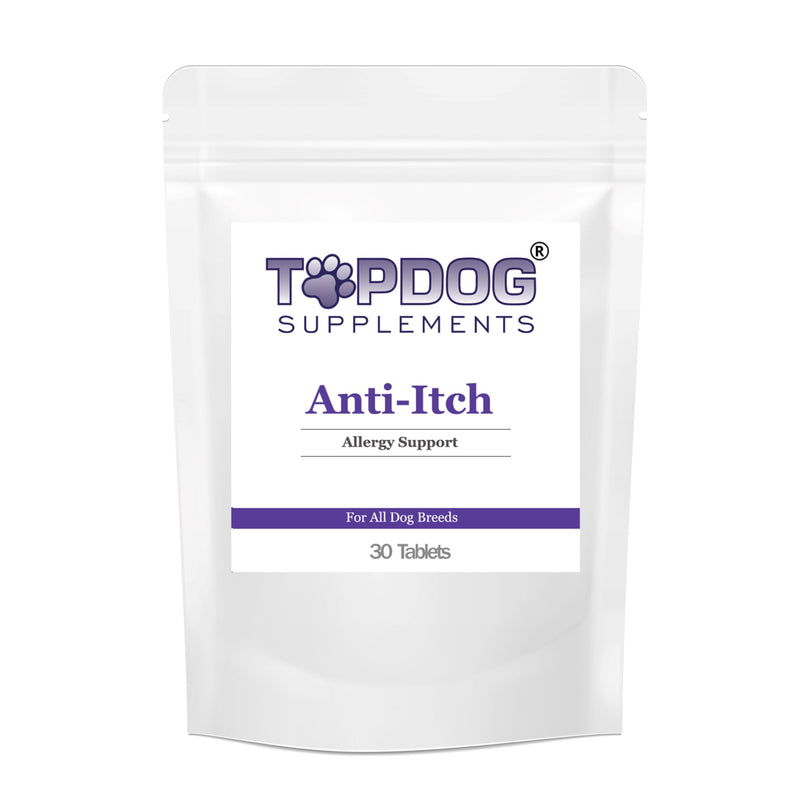Top Dog Anti-Itch Allergy Support - Itchy Skin Fur Relief Dog Immune Booster Tablets UK Made 30