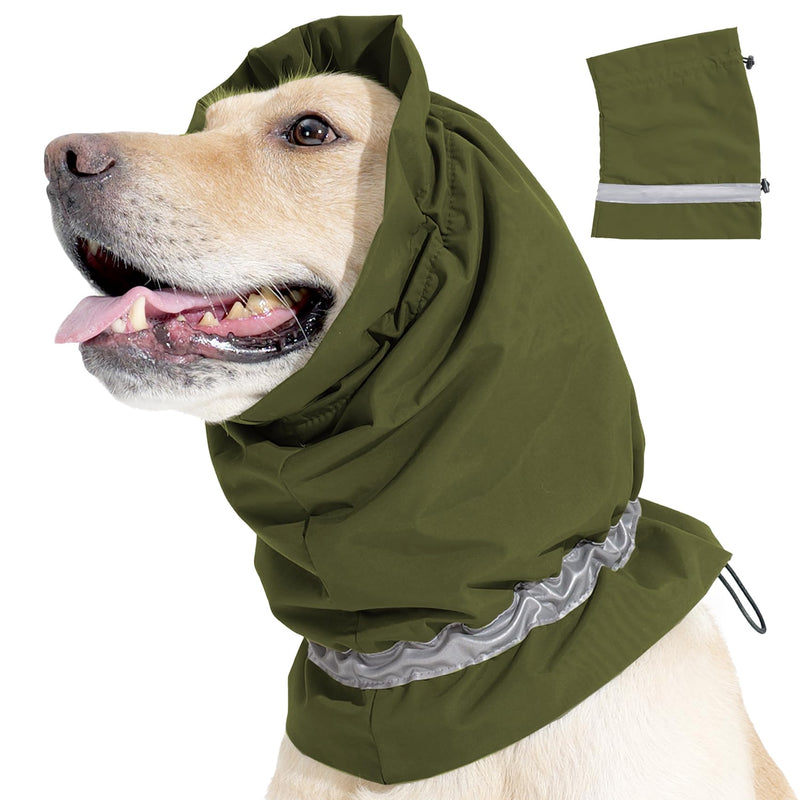 Dog Ear Muffs,Adjustable Waterproof Warm Dog Ear Cover,Cold Weather Pet Headgear Ear Neck Protecting,Dog Reducing Noise Quiet Snood Relief Anxiety Calming Head Wrap S:Neck Girth:30-44cm/11-17in Army Green