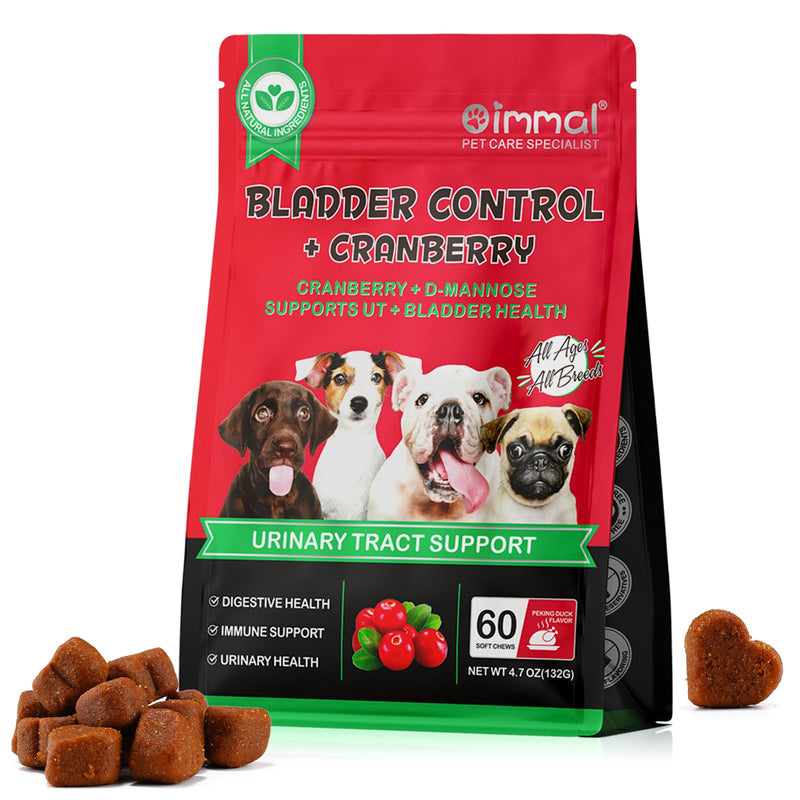 Bladder & Kidney Support for Dogs, Urinary Tract treatment and Bladder Control Supplement, Soft Chews with Cranberry and D-Mannose, Natural Immune System Booster - Peking Duck Flavor (60Pcs)