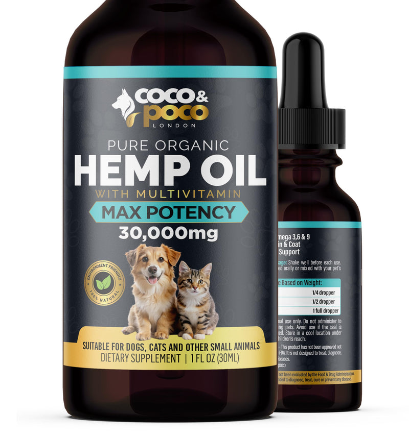 CocoPoco® Oil for Dogs Cats - Made In UK - Oil for Dog -100% Natural, Dog Calming Drops Calming Drops For Dogs - Omega 3, 6, 9 1 Pack