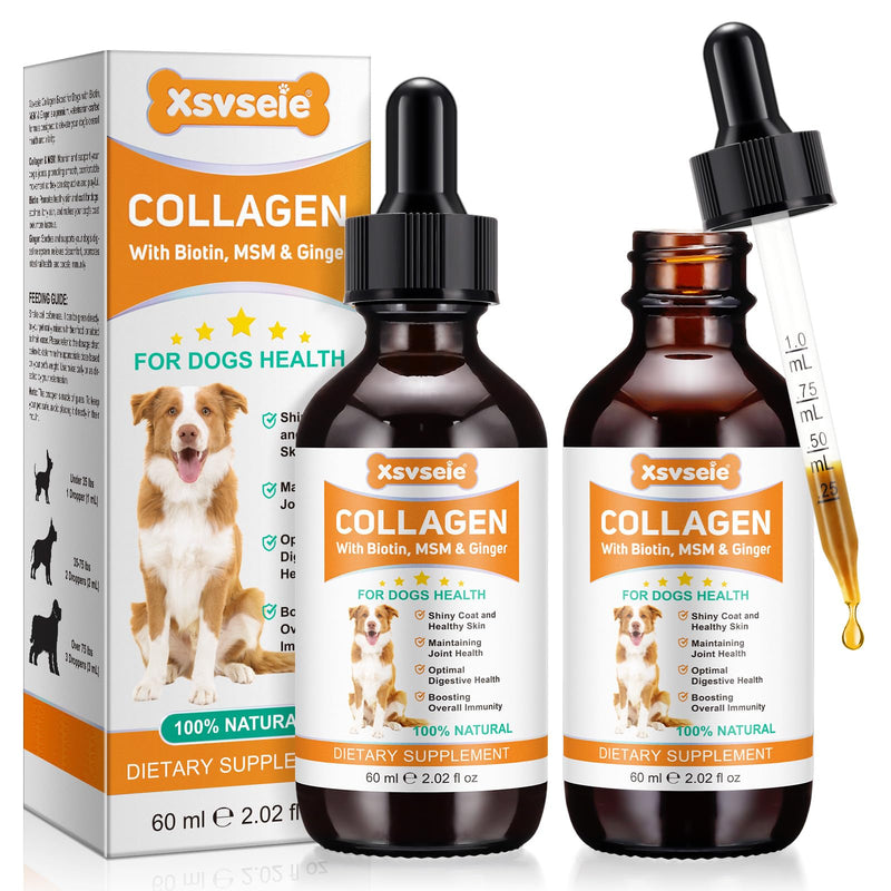 Liquid Collagen for Dogs, Dog Collagen Drops Joints Supplements for Dogs, Supplement for Itch Relief for Dog,Helps Aid Hip & Joint Care, Improves Mobility Skin and Coat Health 2pcs