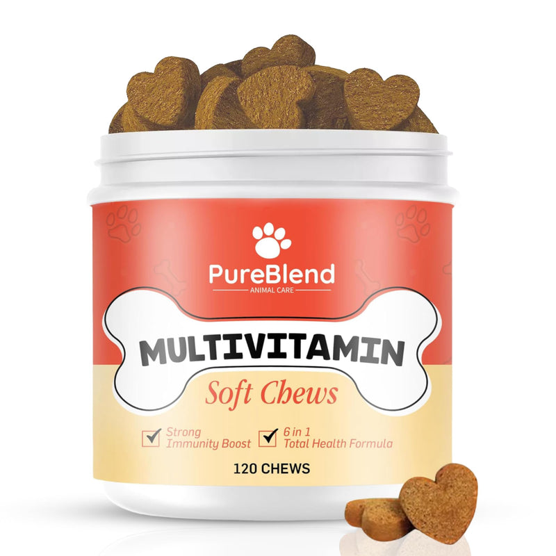 PureBlend Multivitamin Soft Chews for Dogs — Dog Vitamins with Glucosamine, Salmon Oil, Probiotics & CoQ10 — 120 Chews, Up to 4 Month Supply