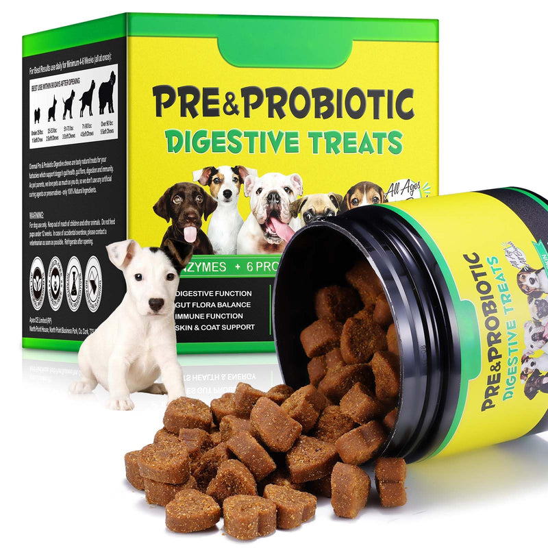 120 Chews Dog Probiotics for Gut Health – Prebiotics for Dogs with Digestive Enzymes, Pumpkin & 6 Probiotic Strains | Dog Probiotic Supplements for Digestive, Immune, Skin & Coat Support | Duck Flavor