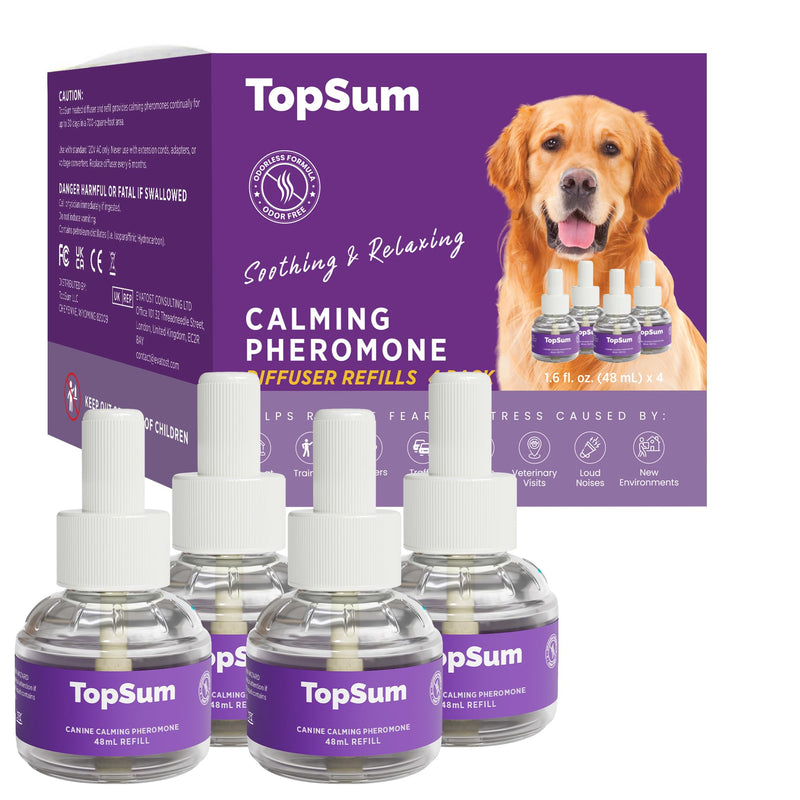 TopSum Dog Calming Plug In Refill: Calming For Dogs Fireworks - Calming Plug Ins Refills - Pheromone Diffuser Refill For Dogs, 4 Pack (Purple) Purple