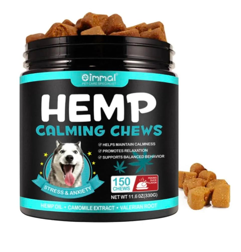 Szymoney Improved Hemp Calming Chews for Dogs, 150 Count, Stress and Anxiety Relief, with Chamomile and Valerian Root, 330g (Duck)