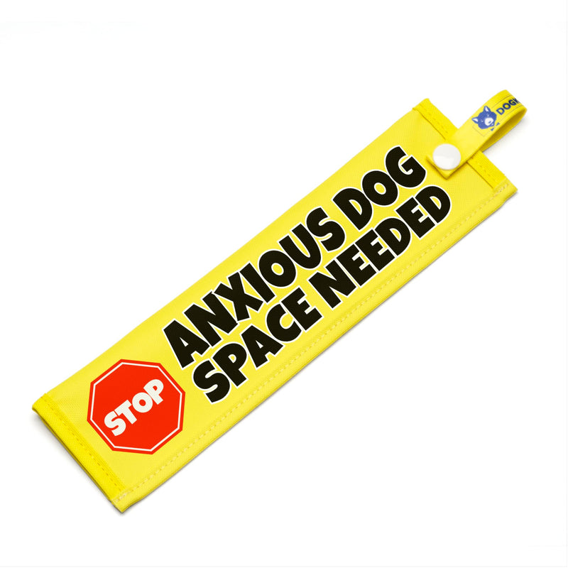 Anxious Dog – Space Needed Lead Sleeve – High Visibility Warning Wrap for Dog Walks – Bright Yellow Awareness Message with Secure Snap Attachment – Waterproof Durable Design Yellow - Stop Sign