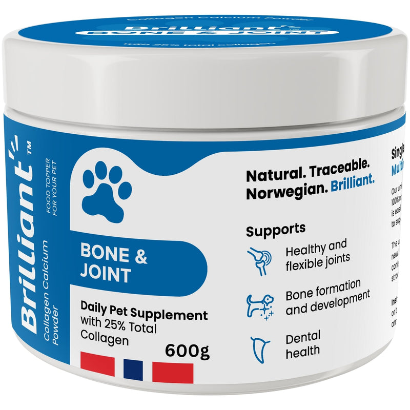 Brilliant Bone & Joint Supplement for Dogs - High Strength Calcium & Collagen Powder for Joint & Hip Support, Essential Supplement for Dog’s of All Ages - 600g