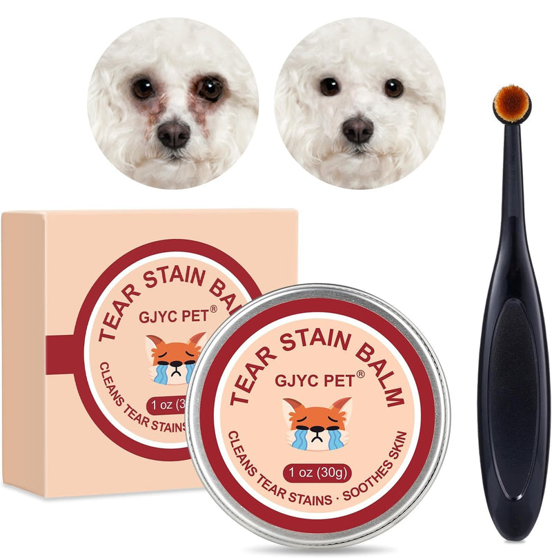 Natural Tear Stain Remover Balm for Dogs & Cats – Gentle & Effective Eye Care, Prevents Tear Stains & Reduces Redness, Safe & Non-Irritating Formula with Professional Brush, 1 oz