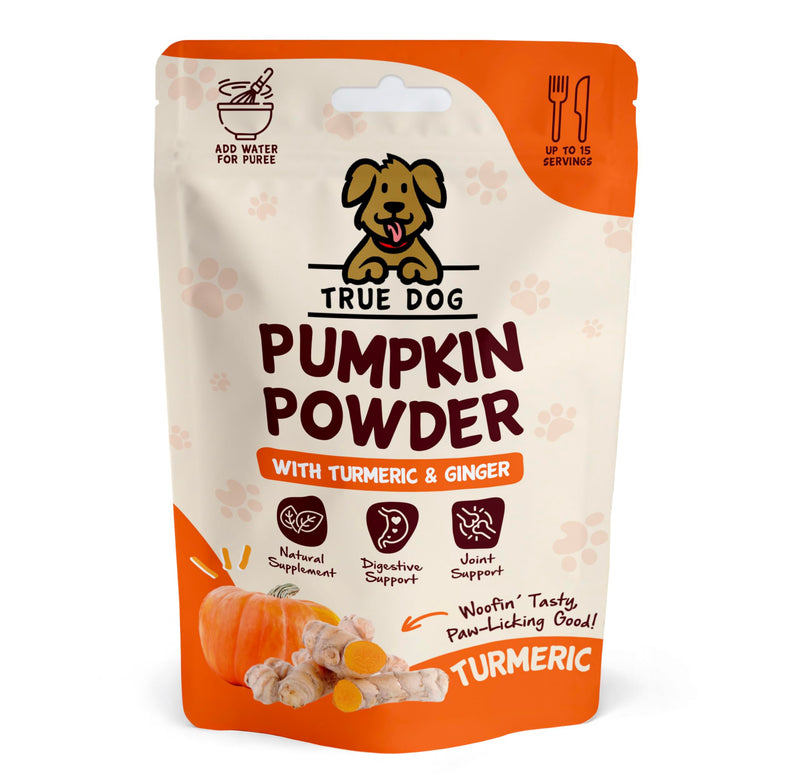 True Dog Pumpkin Powder with Turmeric 100g | Natural Pumpkin Puree Powder for Dogs, Digestive Supplement, Stool Firming, High Fibre Dog Food Topper, Manufactured in the UK