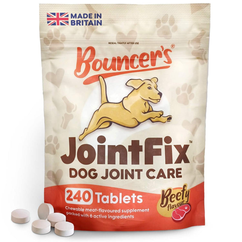 Bouncer's Joint Supplements for Dogs - High Strength Glucosamine, Chondroitin & Hyaluronic Acid | Affordable Mobility Support for Senior Dogs | 100% Recyclable | Letterbox Friendly 240 Tablet Pack