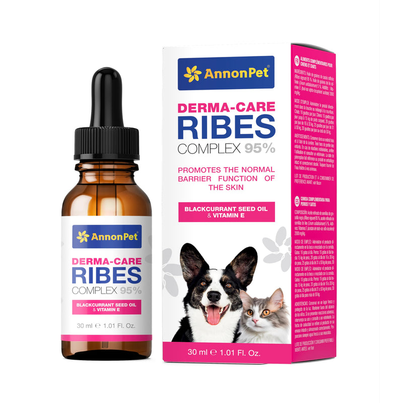 Derma-Care Ribes Complex 95% - Supplement for Dogs and Cats, Supports Skin and Coat - Omega 3 for Dogs - Vitamin E for Healthy Skin - Supplement for Dog and Cat Dermatitis 30 ml